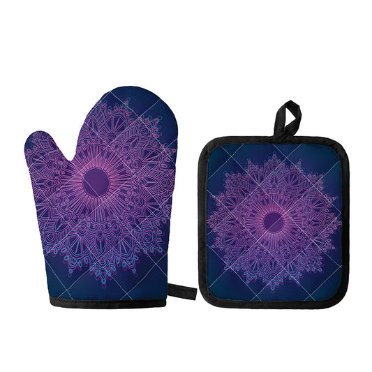 Purple Trippy Mandala Print Oven Mitt And Pot Holder Set