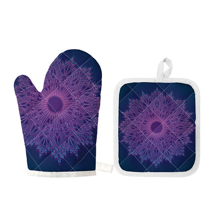Purple Trippy Mandala Print Oven Mitt And Pot Holder Set