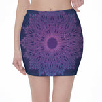 Purple Trippy Mandala Print Pencil Mini Skirt