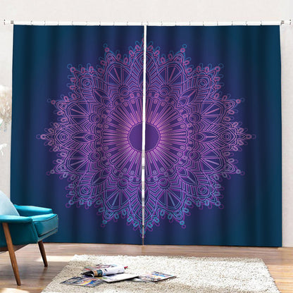 Purple Trippy Mandala Print Pencil Pleat Curtains