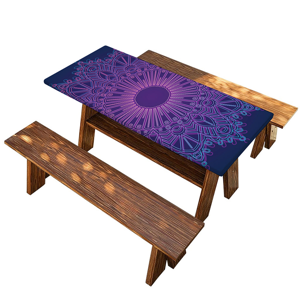 Purple Trippy Mandala Print Picnic Table Cover