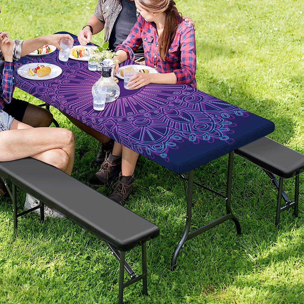 Purple Trippy Mandala Print Picnic Table Cover