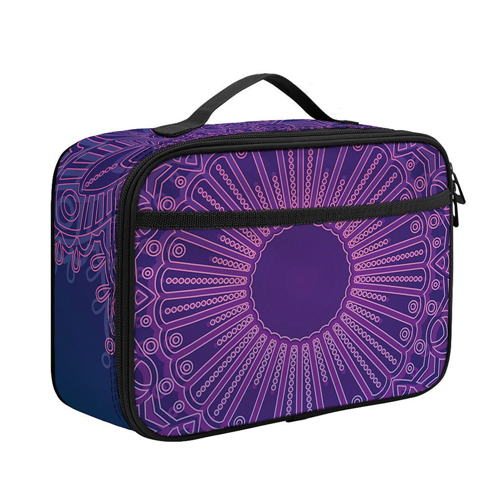 Purple Trippy Mandala Print Portable Lunch Bag