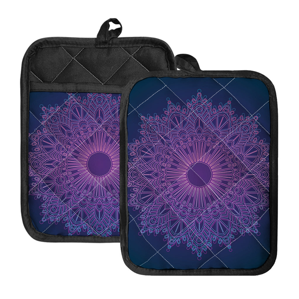 Purple Trippy Mandala Print Pot Holders With Pocket