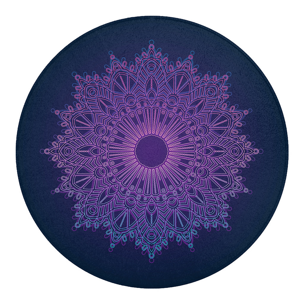 Purple Trippy Mandala Print Round Blanket