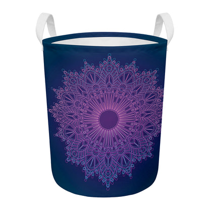 Purple Trippy Mandala Print Round Laundry Basket