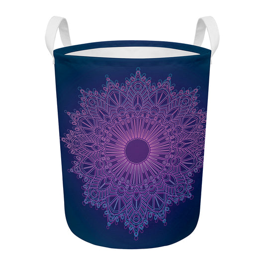 Purple Trippy Mandala Print Round Laundry Basket