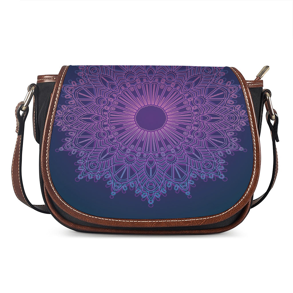 Purple Trippy Mandala Print Saddle Bag