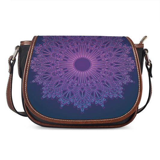 Purple Trippy Mandala Print Saddle Bag