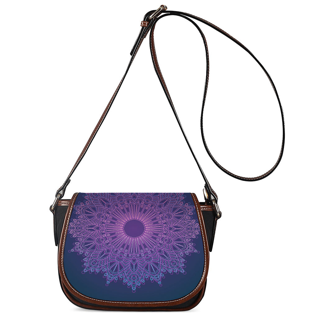 Purple Trippy Mandala Print Saddle Bag