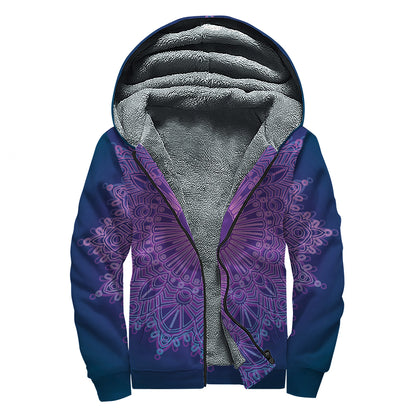 Purple Trippy Mandala Print Sherpa Lined Zip Up Hoodie