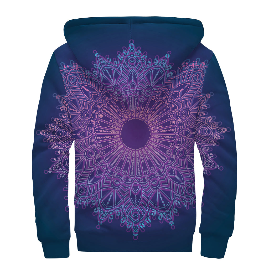 Purple Trippy Mandala Print Sherpa Lined Zip Up Hoodie