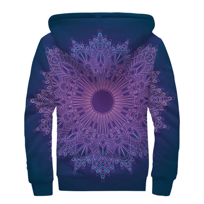 Purple Trippy Mandala Print Sherpa Lined Zip Up Hoodie