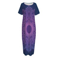 Purple Trippy Mandala Print Short Sleeve Long Nightdress
