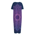 Purple Trippy Mandala Print Short Sleeve Long Nightdress
