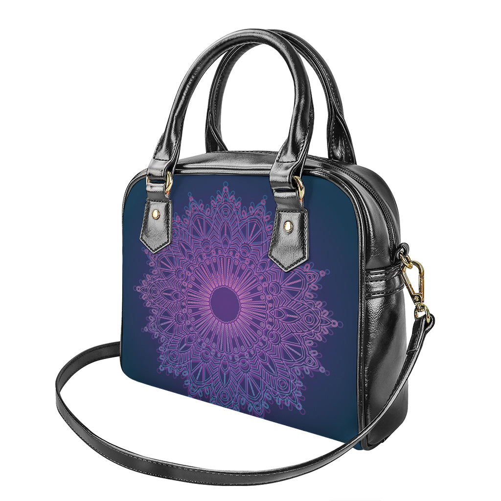 Purple Trippy Mandala Print Shoulder Handbag