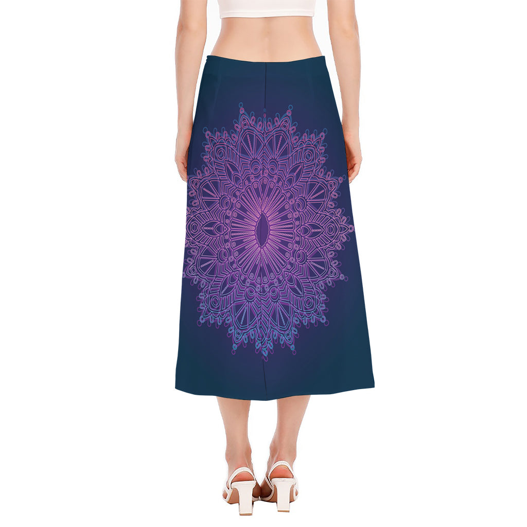 Purple Trippy Mandala Print Side Slit Midi Skirt