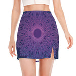 Purple Trippy Mandala Print Side Slit Mini Skirt