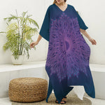 Purple Trippy Mandala Print Silk V-Neck Kaftan Dress