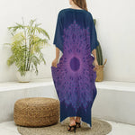 Purple Trippy Mandala Print Silk V-Neck Kaftan Dress