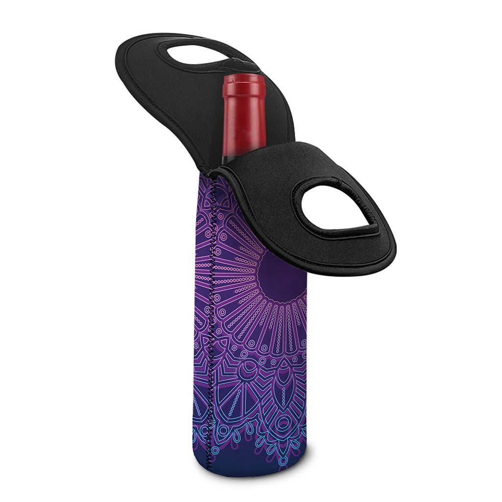 Purple Trippy Mandala Print Single Neoprene Wine Tote