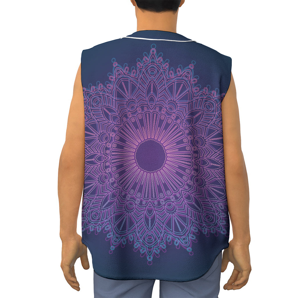 Purple Trippy Mandala Print Sleeveless Baseball Jersey