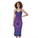 Purple Trippy Mandala Print Slim Fit Midi Cami Dress