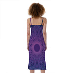 Purple Trippy Mandala Print Slim Fit Midi Cami Dress