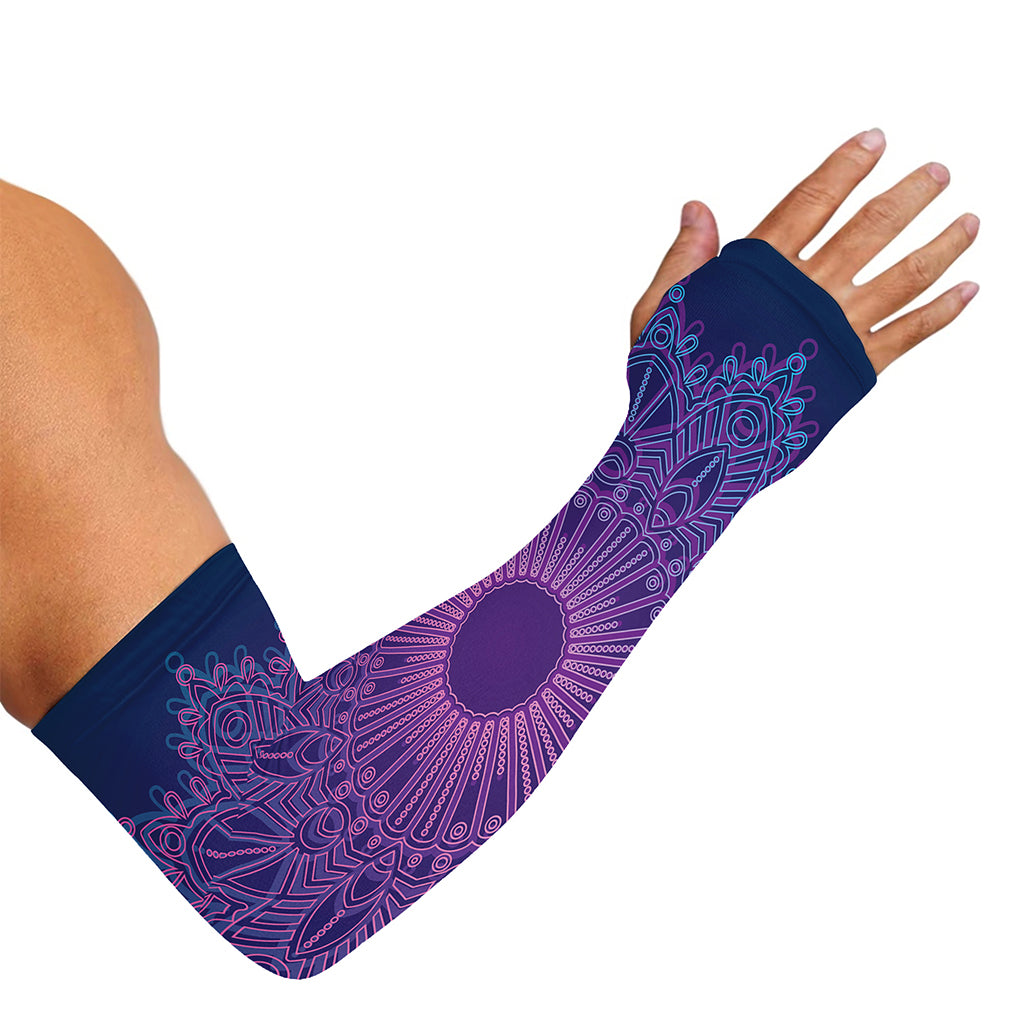 Purple Trippy Mandala Print Sun Protection Arm Sleeves