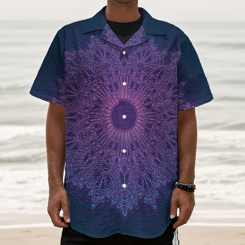 Purple Trippy Mandala Print Textured Short Sleeve Shirt
