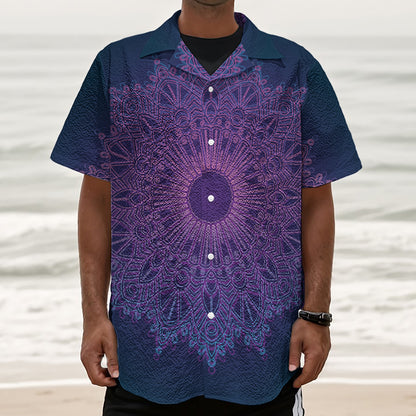 Purple Trippy Mandala Print Textured Short Sleeve Shirt
