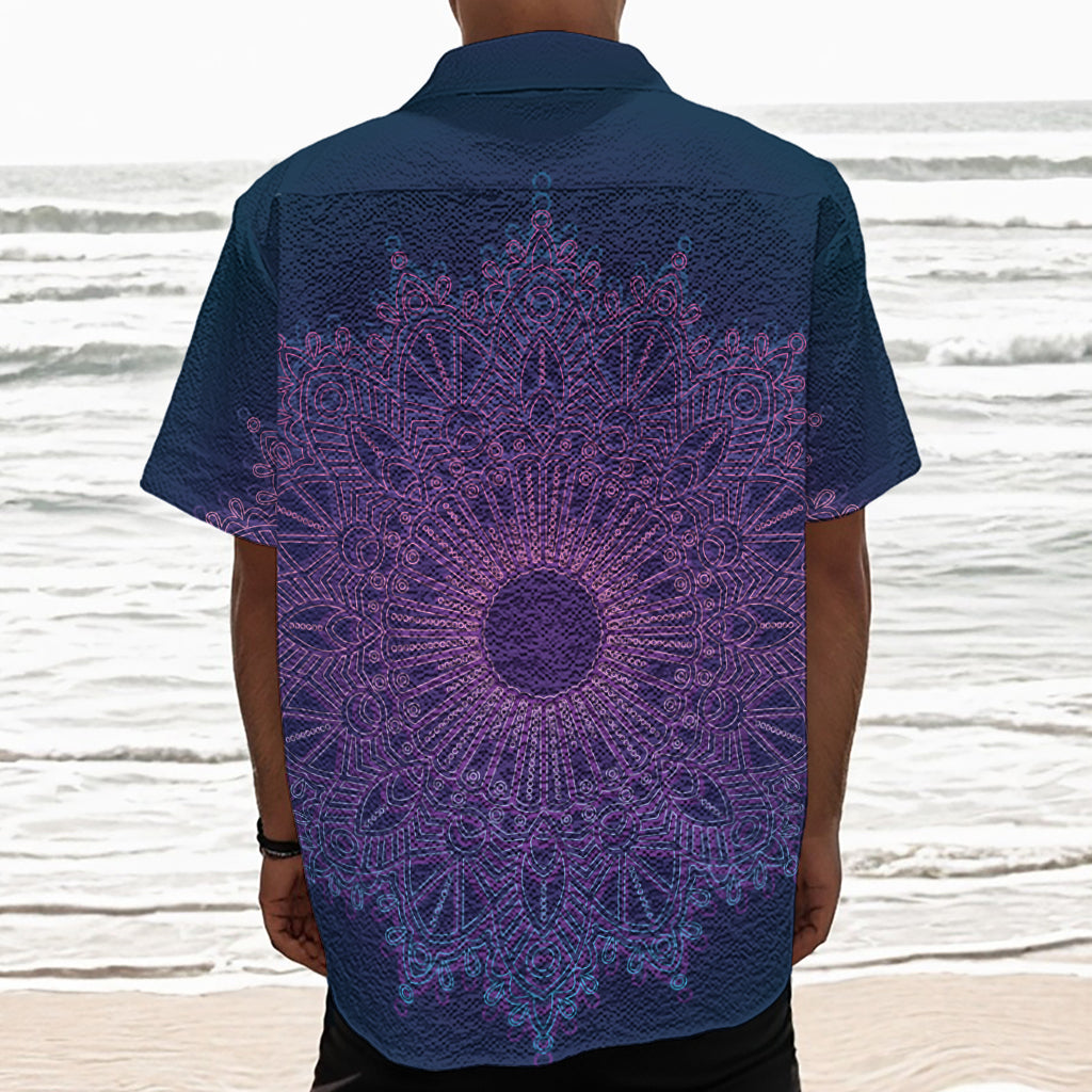 Purple Trippy Mandala Print Textured Short Sleeve Shirt