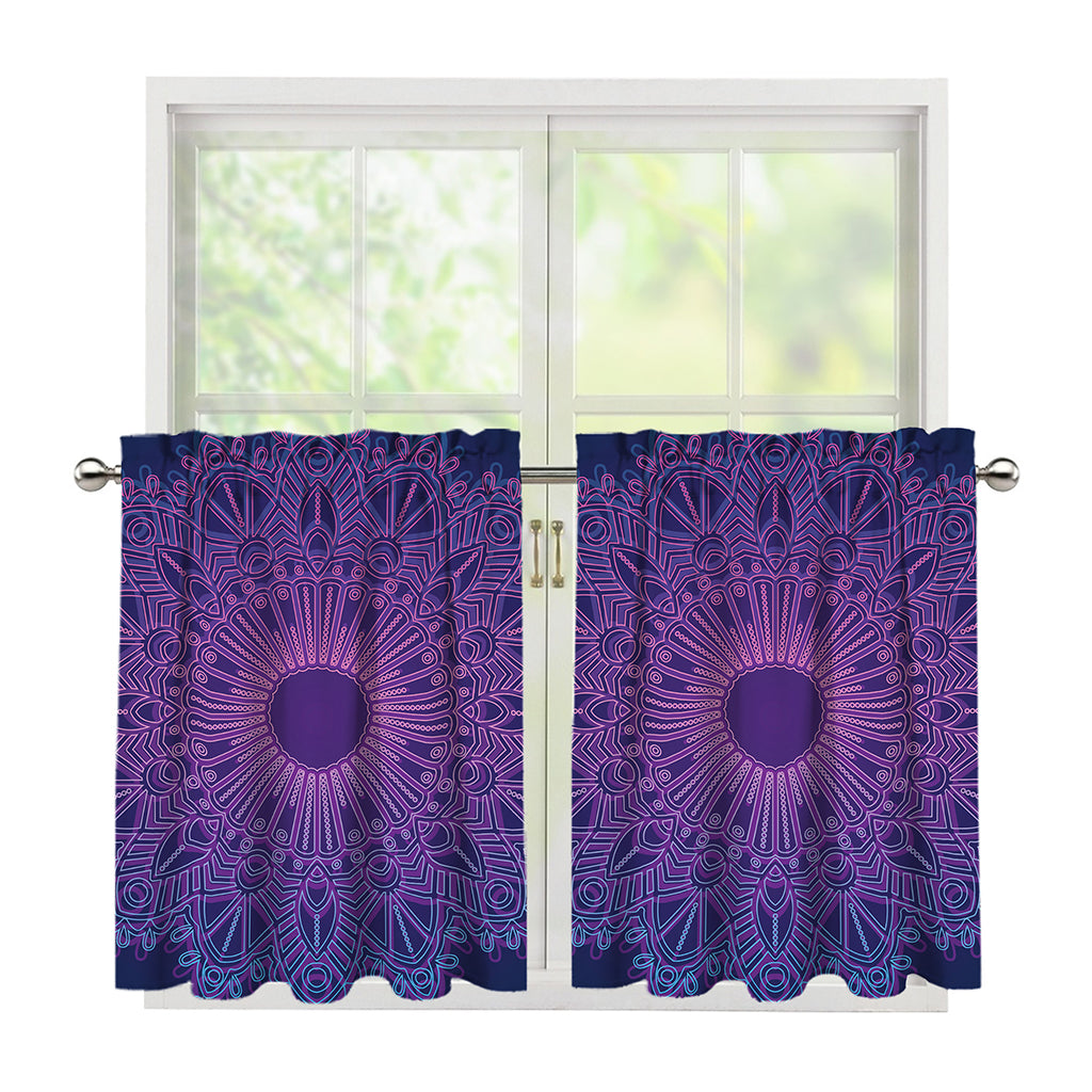 Purple Trippy Mandala Print Tier Curtains