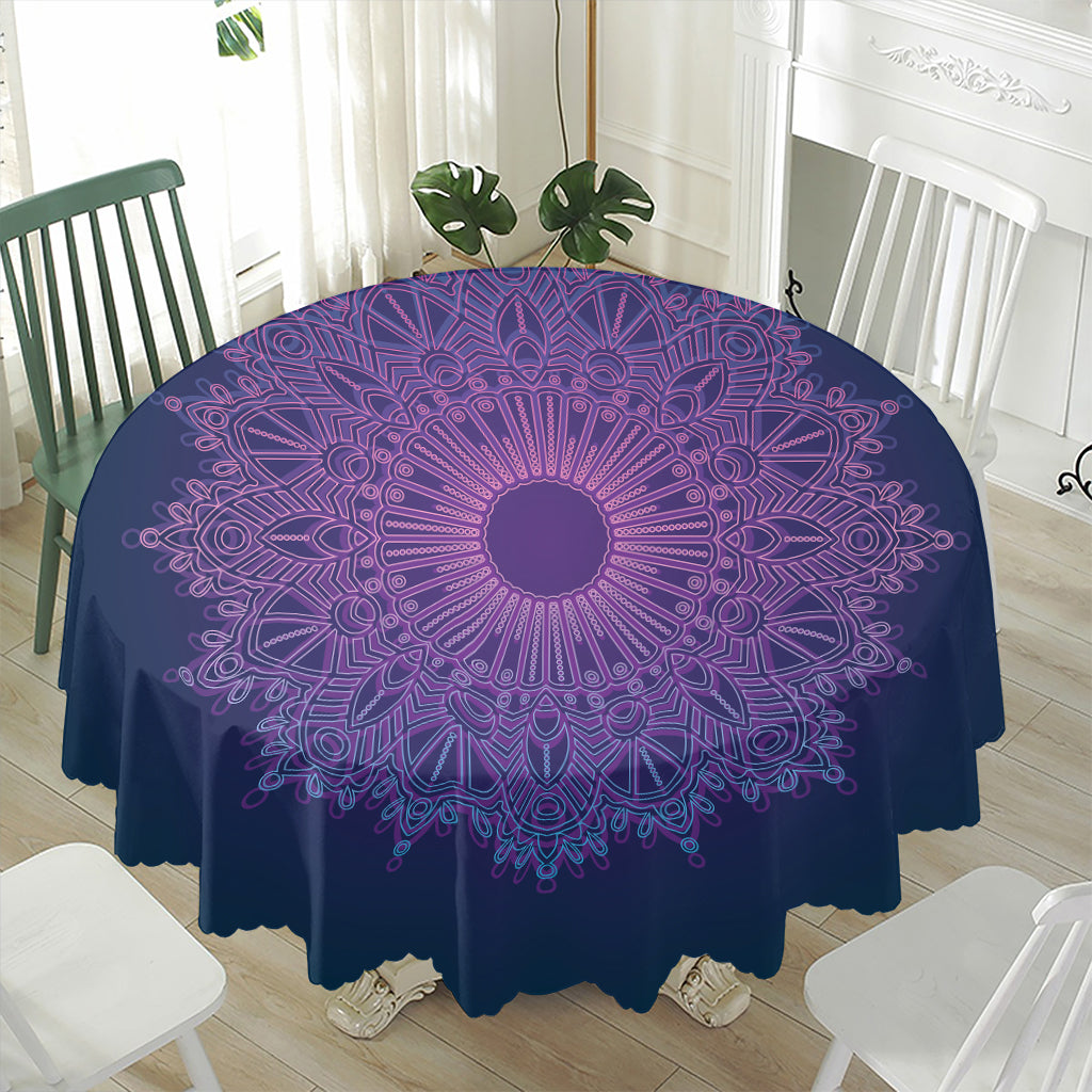 Purple Trippy Mandala Print Waterproof Round Tablecloth