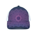 Purple Trippy Mandala Print White Mesh Trucker Hat