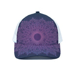 Purple Trippy Mandala Print White Mesh Trucker Cap