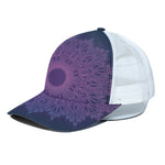 Purple Trippy Mandala Print White Mesh Trucker Cap