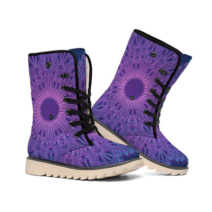 Purple Trippy Mandala Print Winter Boots