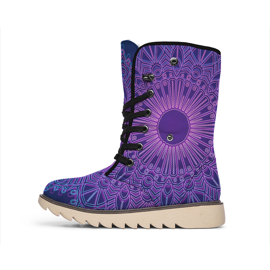 Purple Trippy Mandala Print Winter Boots