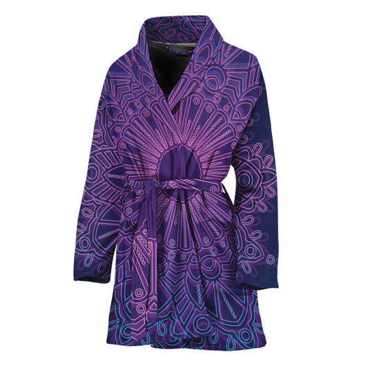 Purple Trippy Mandala Print Women's Bathrobe