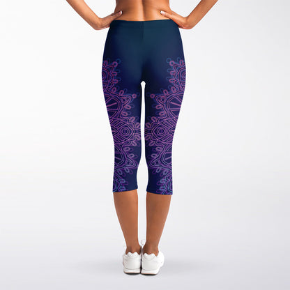 Purple Trippy Mandala Print Women's Capri Leggings