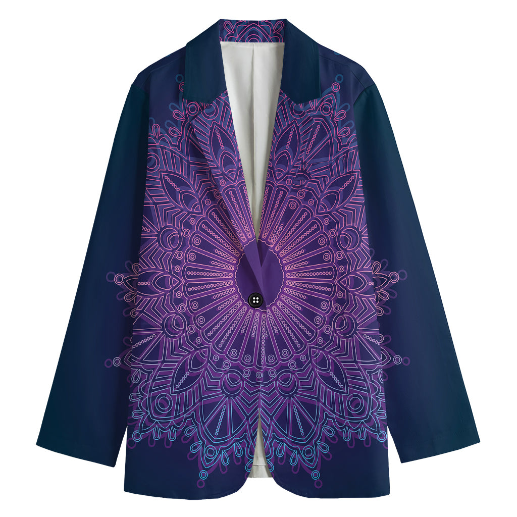 Purple Trippy Mandala Print Women's Cotton Blazer