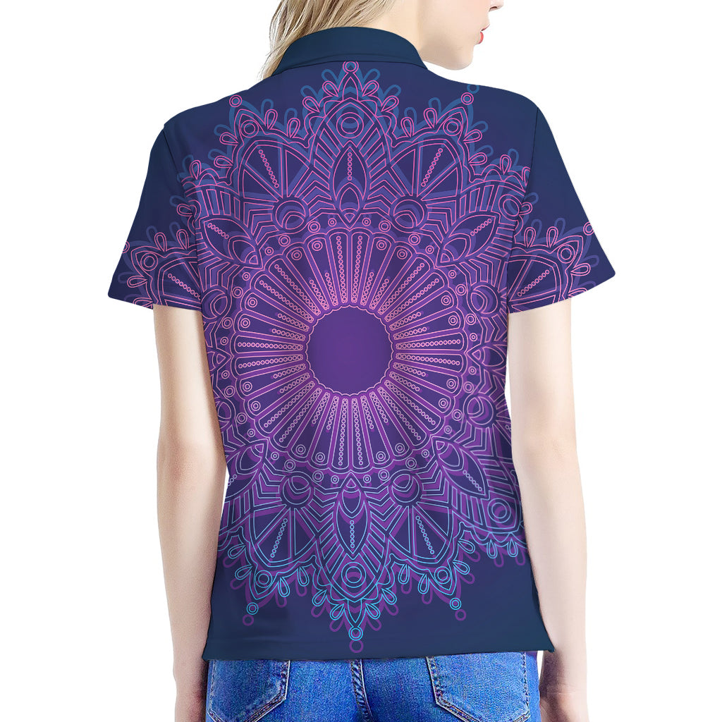 Purple Trippy Mandala Print Women's Polo Shirt