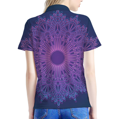 Purple Trippy Mandala Print Women's Polo Shirt