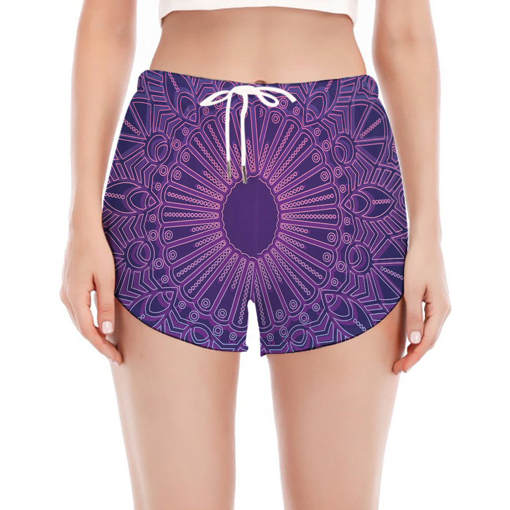 Purple Trippy Mandala Print Women's Split Running Shorts