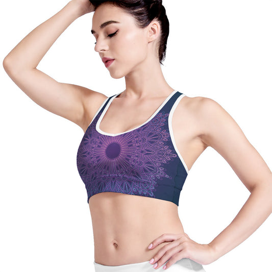 Purple Trippy Mandala Print Women's Sports Bra