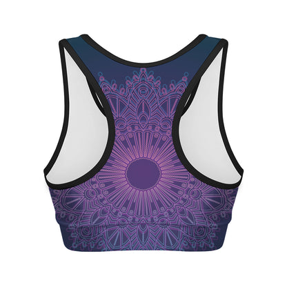 Purple Trippy Mandala Print Women's Sports Bra