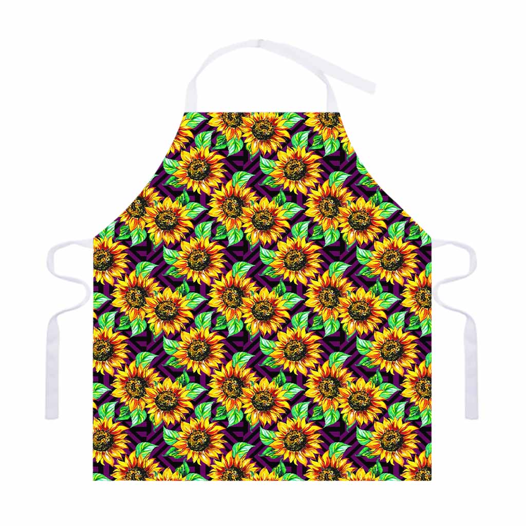 Purple Trippy Sunflower Pattern Print Adjustable Apron