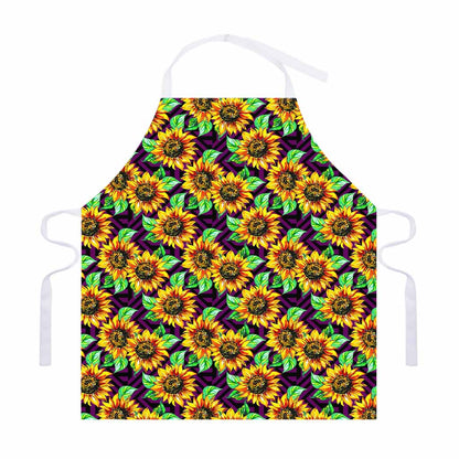 Purple Trippy Sunflower Pattern Print Adjustable Apron