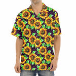 Purple Trippy Sunflower Pattern Print Aloha Shirt